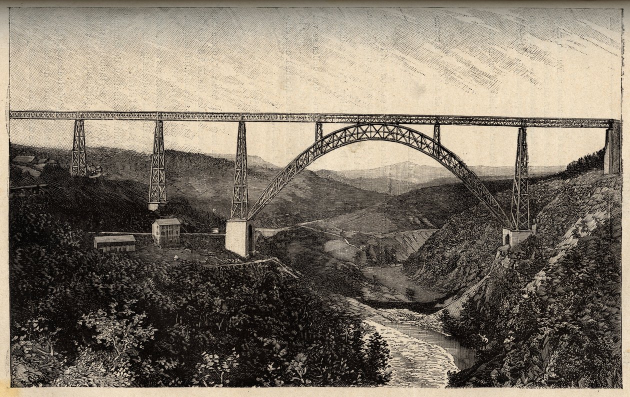 Wiadukt Garabit - Cantal - Auvergne-Rhône-Alpes - grawerowanie w „” PATRIE” - PACUREQUIREQUE OPIS FRANCJI W 6 TOMACH WG LUCIENA HUARDA - koniec XIX wieku autorstwa French School