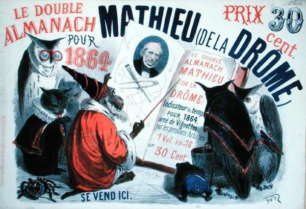 Uczone zwierzęta, okładka „Le Double Almanach Mathieu de la Drome” autorstwa French School