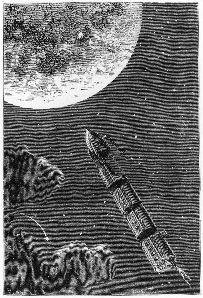 Leaving for the Moon, ilustracja z Z Ziemi na Księżyc autorstwa Juliusza Verne