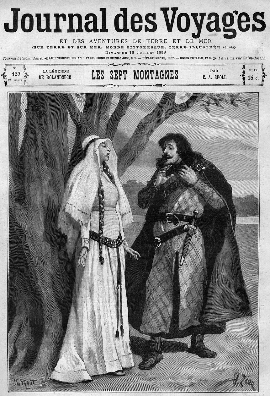 Legend of Rolandseck: Hildegonde dowiaduje się o śmierci Rolanda, jego narzeczonego, i milczy z bólu. Niemiecka adaptacja „Pieśń Rolanda”. Grawer w „Journal des Voyages” z 16 lipca autorstwa French School