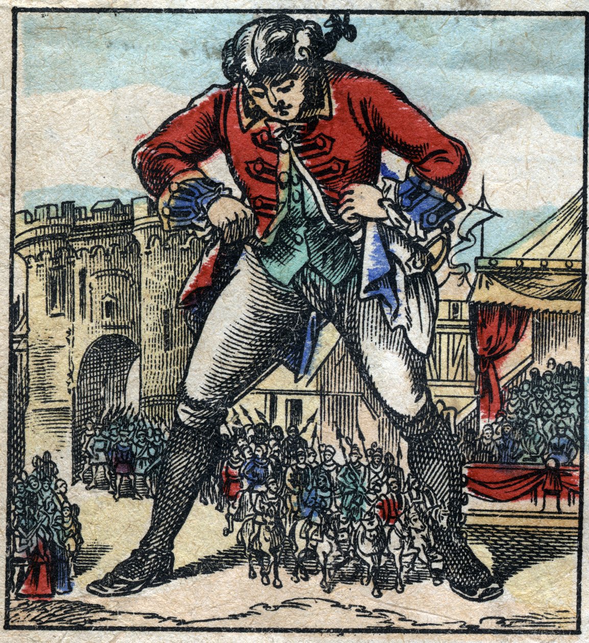 Lemuel Gulliver w krainie Lilliputów. Ilustracja do „Podróży Guliwera” Jonathana Swifta (1667-1745). Obrazowanie epinal pod koniec XIX wieku. autorstwa French School