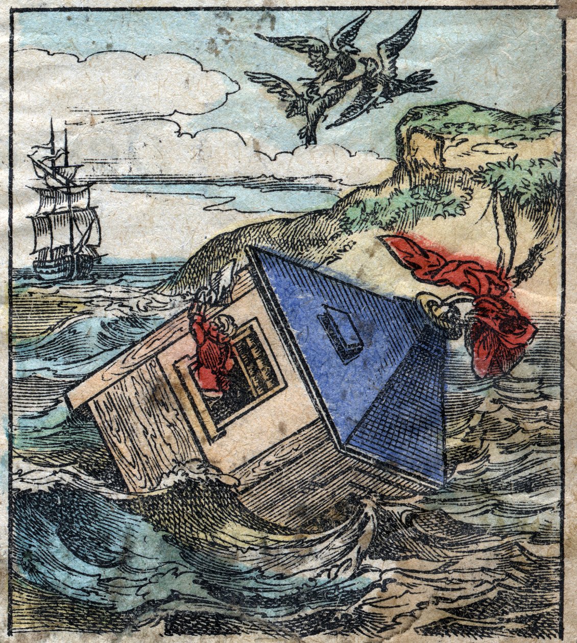Lemuel Gulliver przebywa w swoim domu w krainie gigantów Brobdingnag. Ilustracja do „Podróży Guliwera” Jonathana Swifta (1667-1745). Obrazowanie epinal pod koniec XIX wieku. autorstwa French School