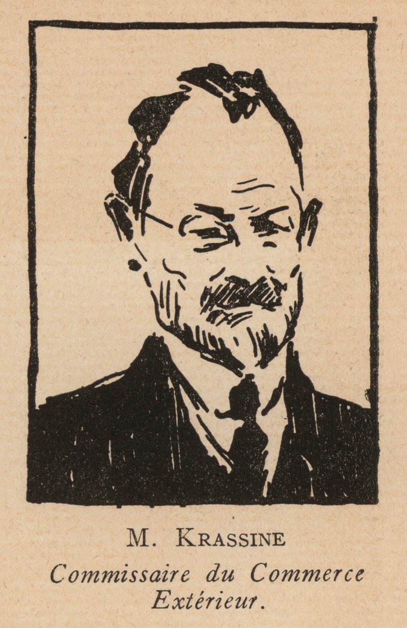 Leonid Krasin, rosyjski rewolucyjny polityk bolszewicki i ludowy komisarz handlu zagranicznego (litografia) autorstwa French School