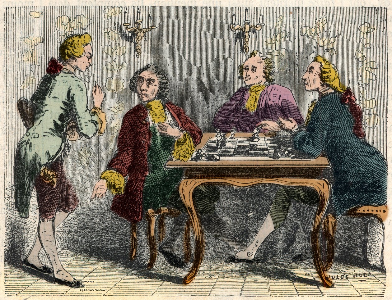 Szachiści kawiarni Procope w Paryżu w XVIII wieku - Grawerowanie w „Tableau-de-Paris” Edmonda Texiera 1852 autorstwa French School