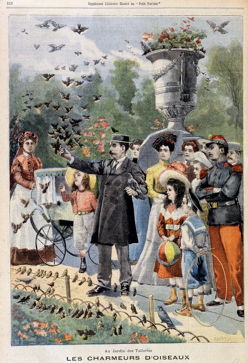 Zaklinacze ptaków w Jardin des Tuileries - w „Le Petit Parisien” z 21.07.1901 (rycina) autorstwa French School
