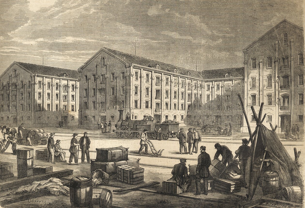 Les docks de Rouen en en 1866 - Doki w Rouen w 1866 r. - grawerowanie autorstwa French School