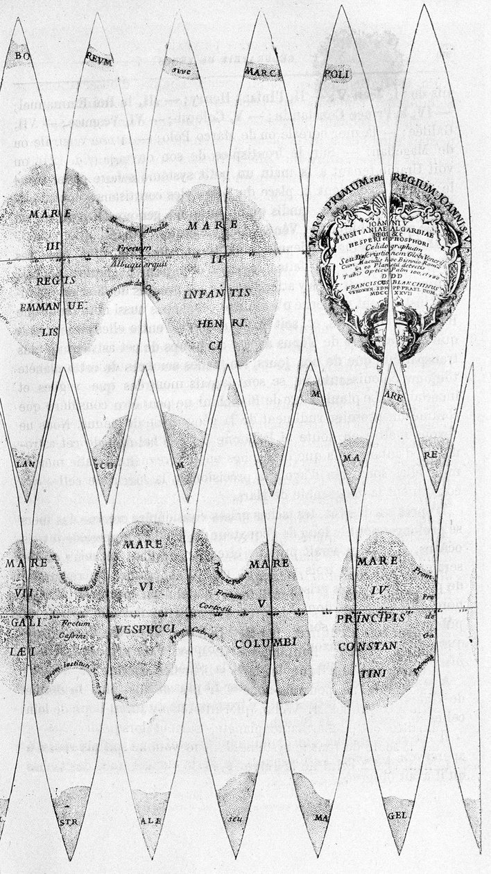 Morza Wenus i cięcie jej wrzecion, badane przez Bianchiniego w 1727 r. - w „Les Terres du Ciel” Camille Flammarion, wyd. Marpon & Flammarion, Paryż autorstwa French School