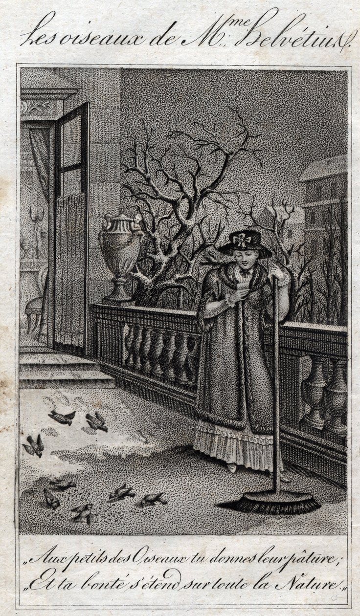 Ptaki Madame Helvetius (Anne Catherine Helvetius) w „Radzie dla mojej córki” Jeana Nicolasa Bouilly (1763-1842). 1820. Kolekcja prywatna. autorstwa French School