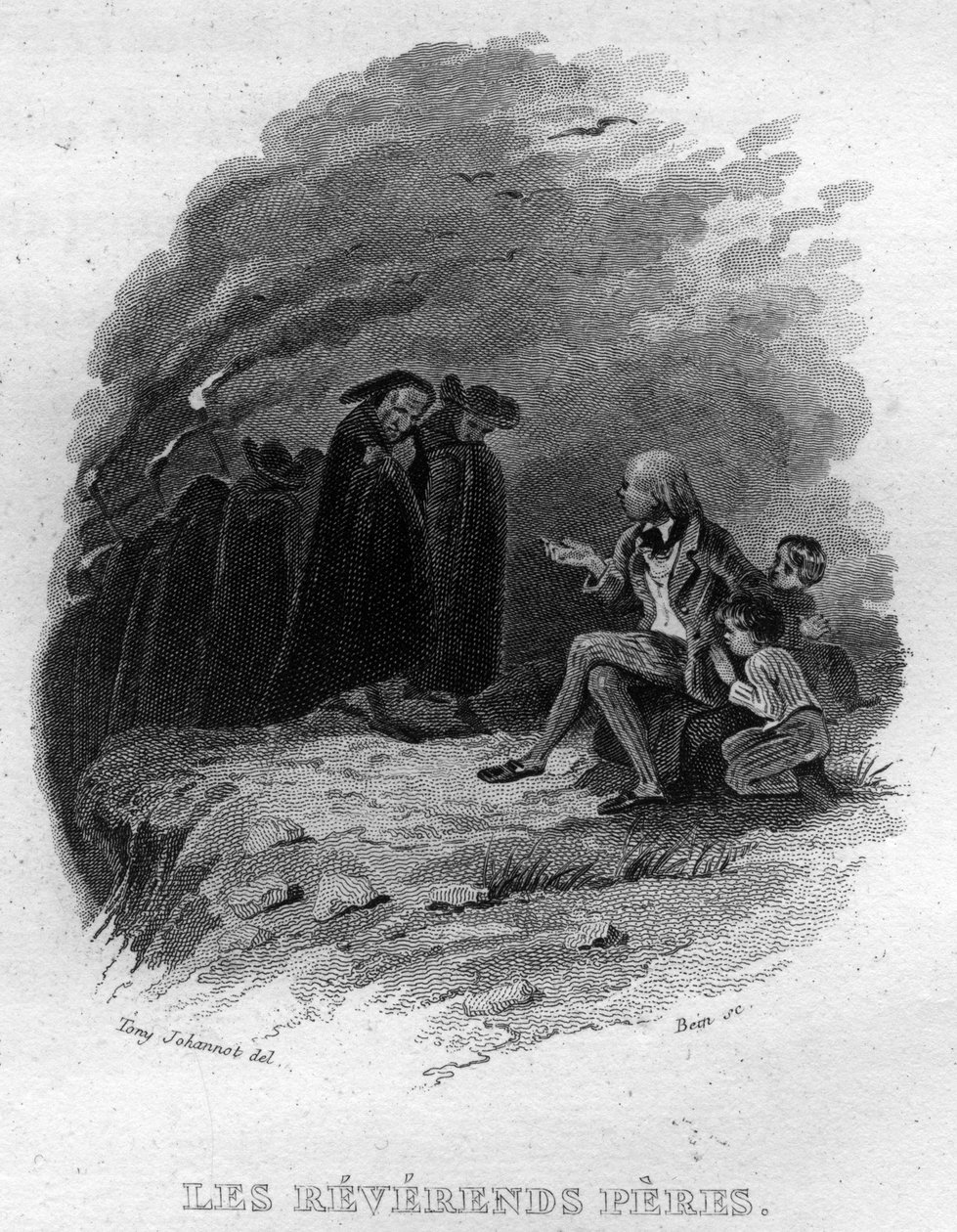 Wielebni ojcowie Chanson de Beranger w „”Oeuvres kończy”” (1834) Pierre’a Jeana de Berangera (1780-1857), francuskiego poety i autora piosenek. autorstwa French School