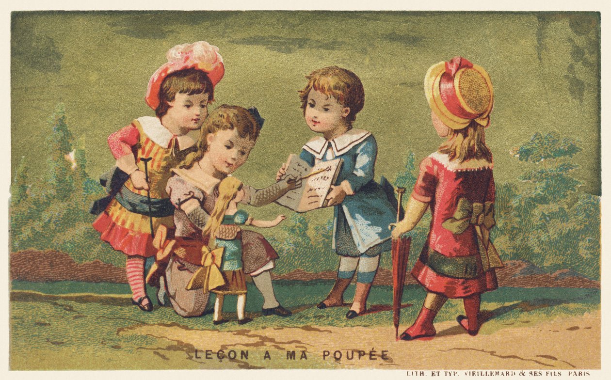 Lekcja dla mojej lalki, koniec XIX wieku (chromo) autorstwa French School