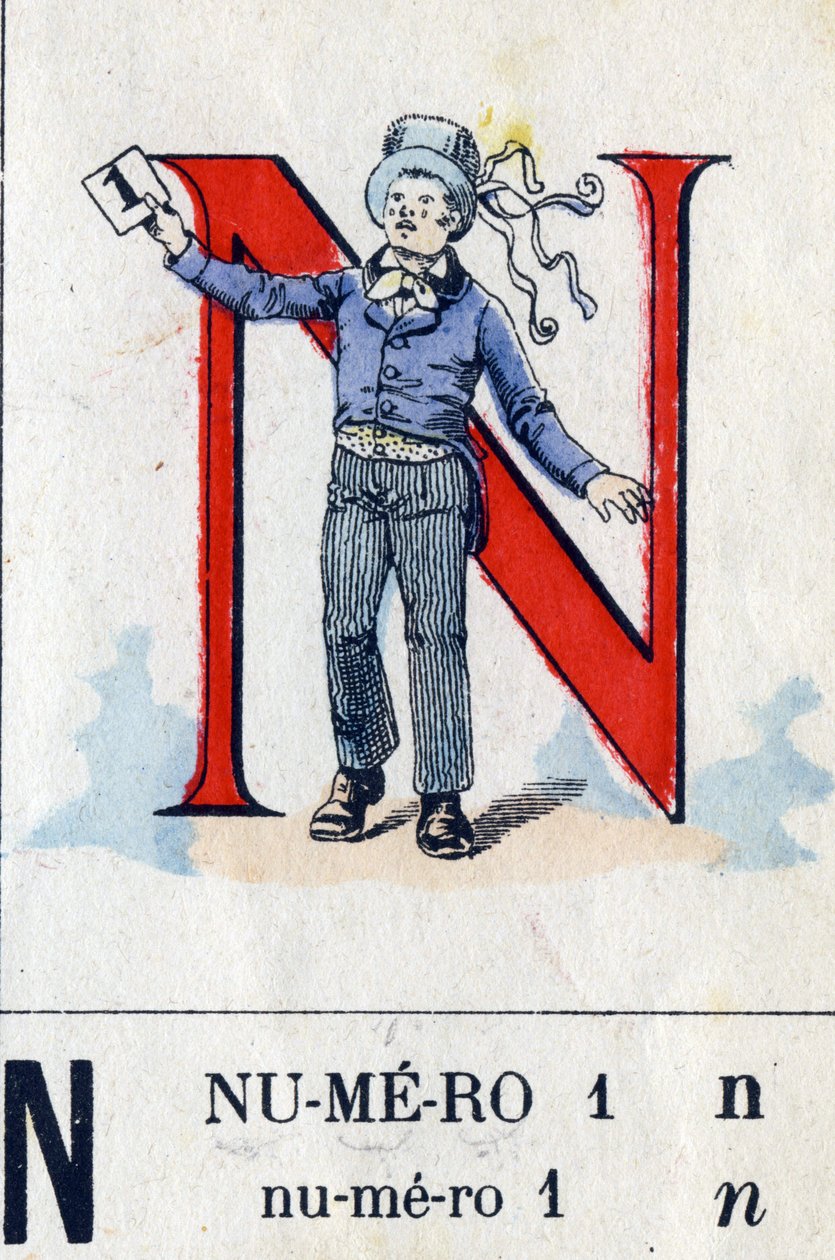 Litera N jako numer 1. Alfabet wojskowy . Obraz Epinal, około 1870-1880. Drzeworyty w kolorze wzornikowym autorstwa French School