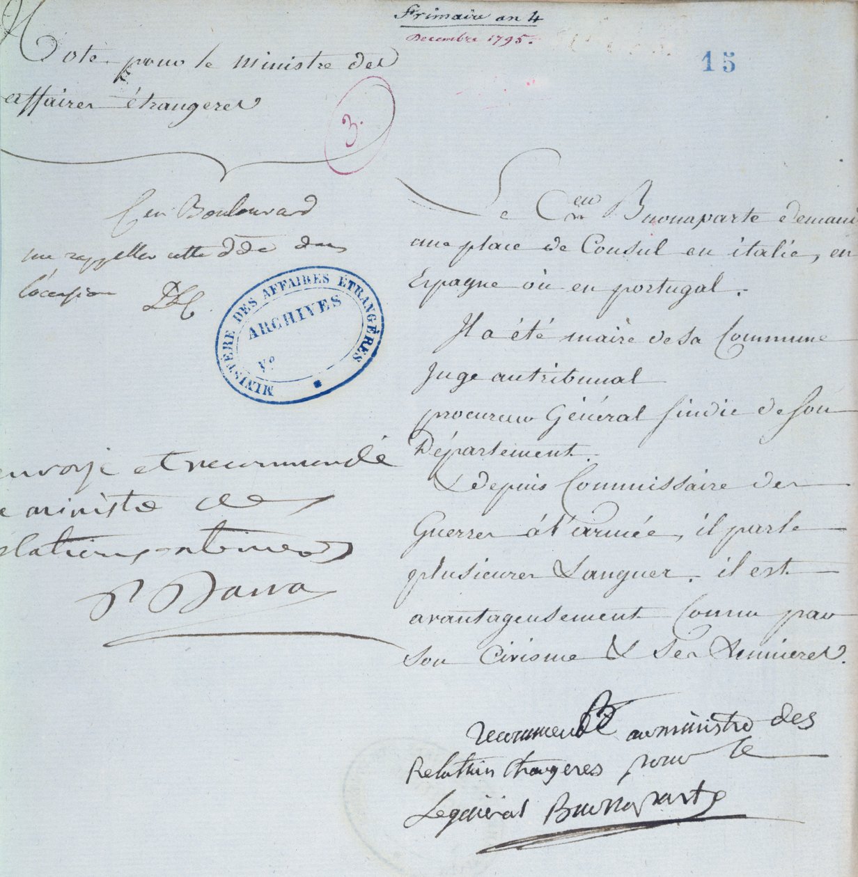 List polecający podpisany przez Napoleona Bonaparte (1769-1821) dla swojego brata Józefa (1768-1844) grudzień 1795 autorstwa French School