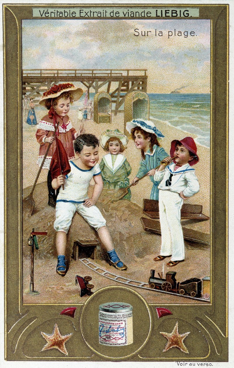 Seria chromolitografii Liebiga „Gra plażowa” dzieci. sd. 19 wiek autorstwa French School