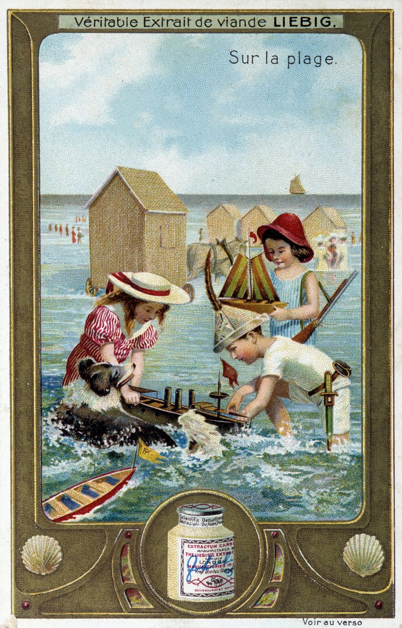 Seria chromolitografii Liebiga „Gra plażowa” dzieci. sd. 19 wiek autorstwa French School