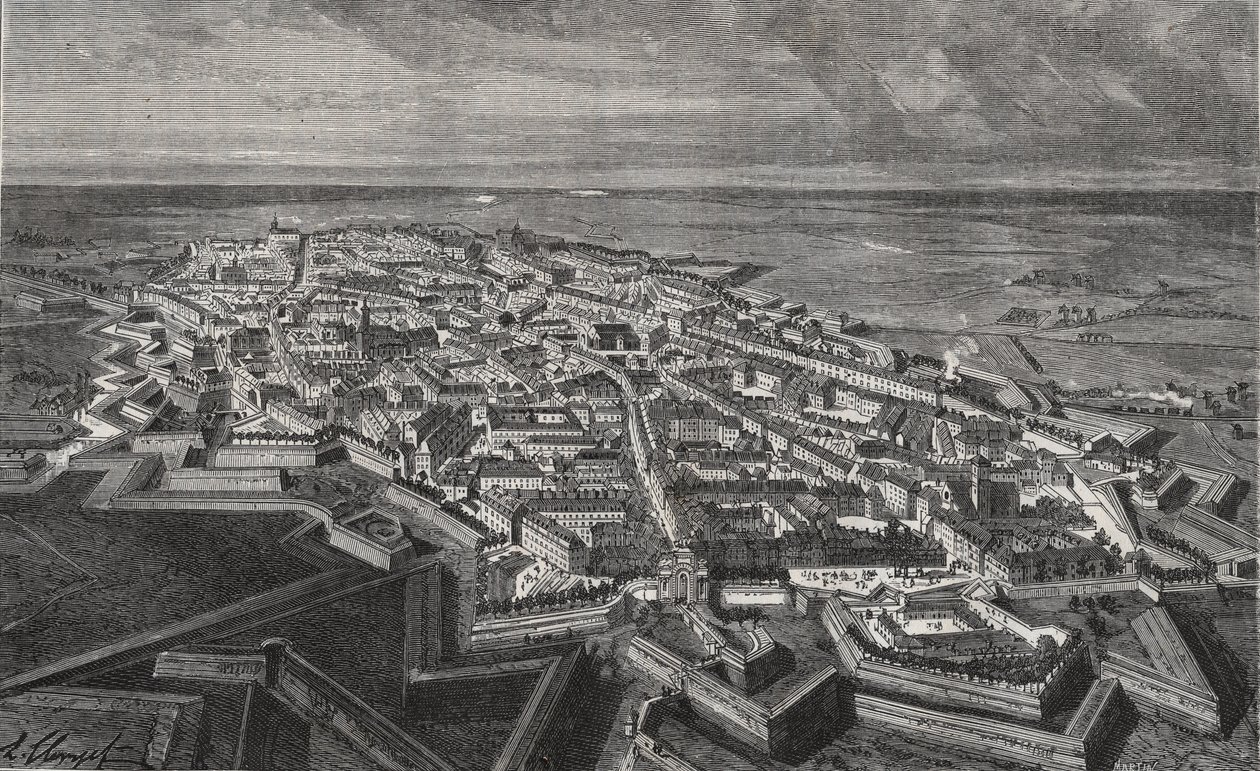 Miasto Lille na północy Francji - rycina w „La France illustree: geographie, histoire, administracja statystyczna” autorstwa V.A. Słodowo-Brązowy. 1884 autorstwa French School