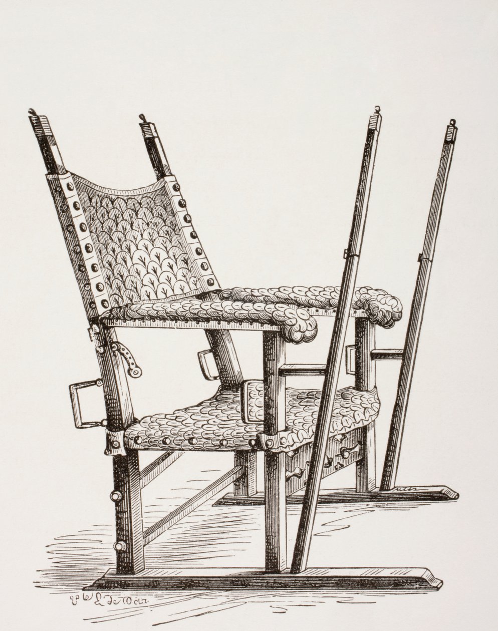 Krzesełko do kuwety używane przez Carlosa I z Hiszpanii, z Les Arts au Moyen Age, opublikowane 1873 autorstwa French School