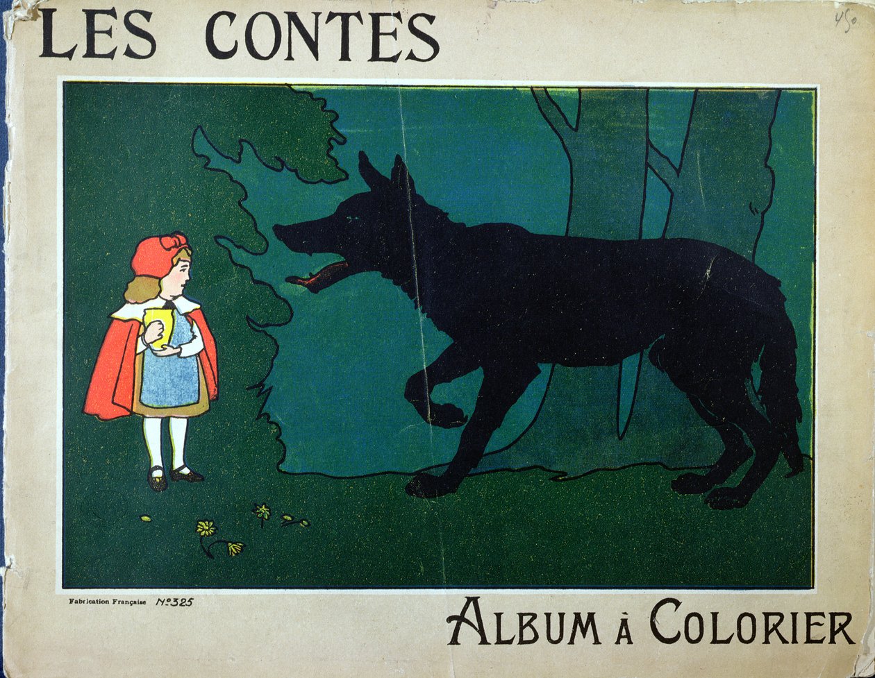 Czerwony Kapturek i Wilk, ilustracja na okładkę do kolorowanka dla dzieci, ok. 1910 r. autorstwa French School
