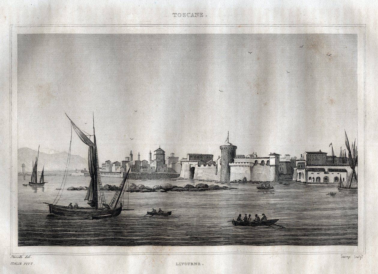 Livorno - Livorno - Toskania - Grawer z „” Malownicze Włochy”” autorstwa M. de Norvins, Ch. Nodier 1834-1836. autorstwa French School