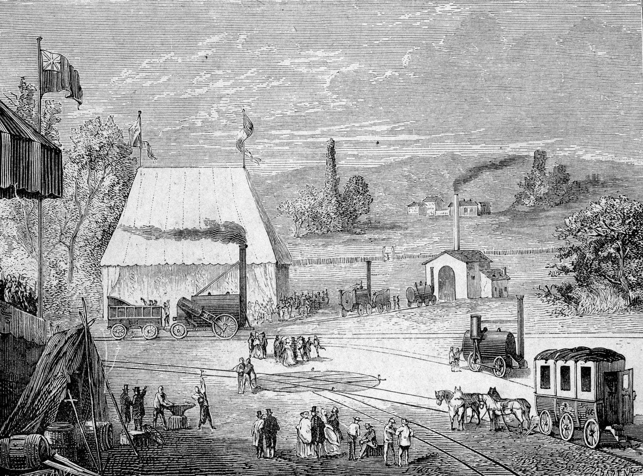 Konkurs Lokomotyw odbywający się w Liverpoolu, październik 1829 - w „Albumie Nauki”; wybitni uczeni; Wielkie odkrycia”” 1896. autorstwa French School