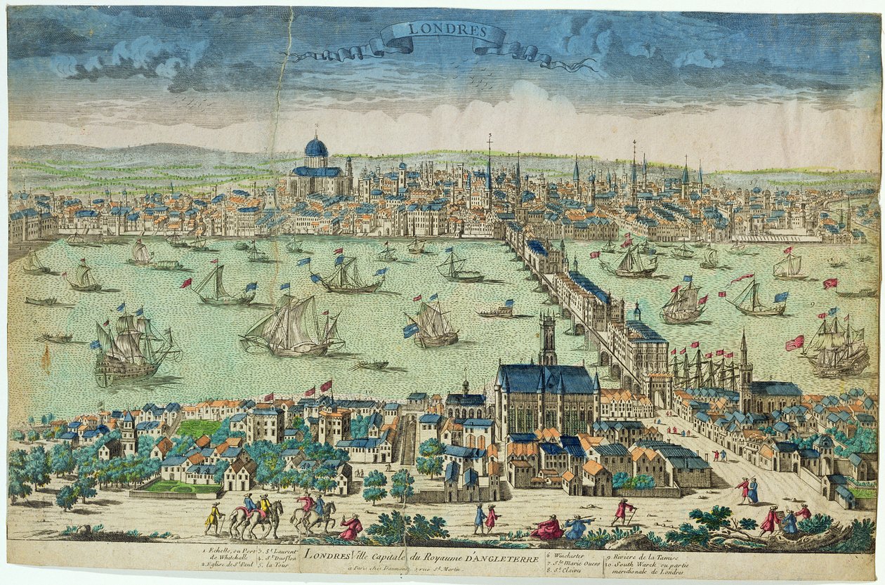 "Londyn, stolica Królestwa Anglii", Francja, ok. 1700 r. (ręcznie kolorowany drzeworyt) autorstwa French School