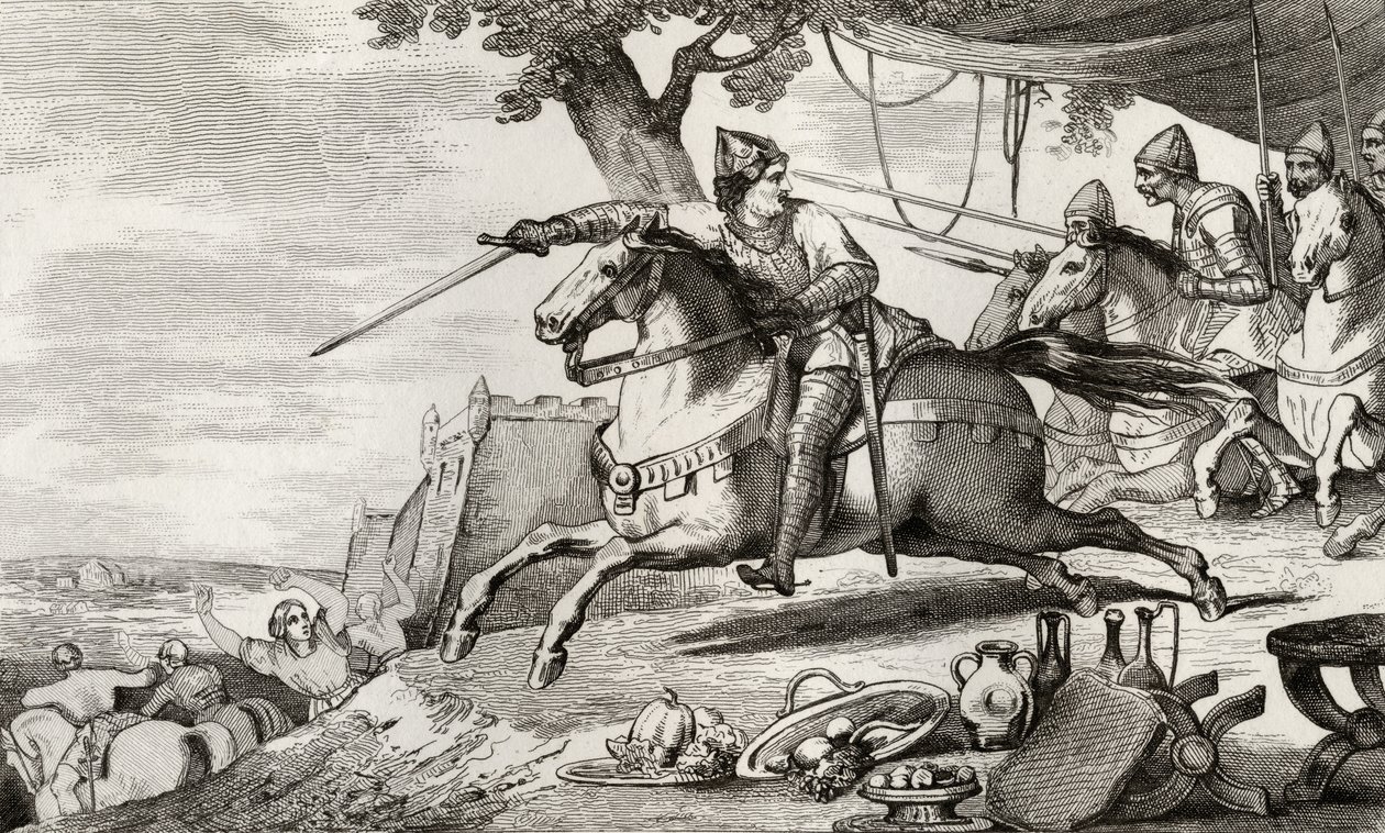Lothair (941-86) prowadzi swoją armię do bitwy, z „Histoire de France” Colarta, wydanej ok. 1840 r. autorstwa French School