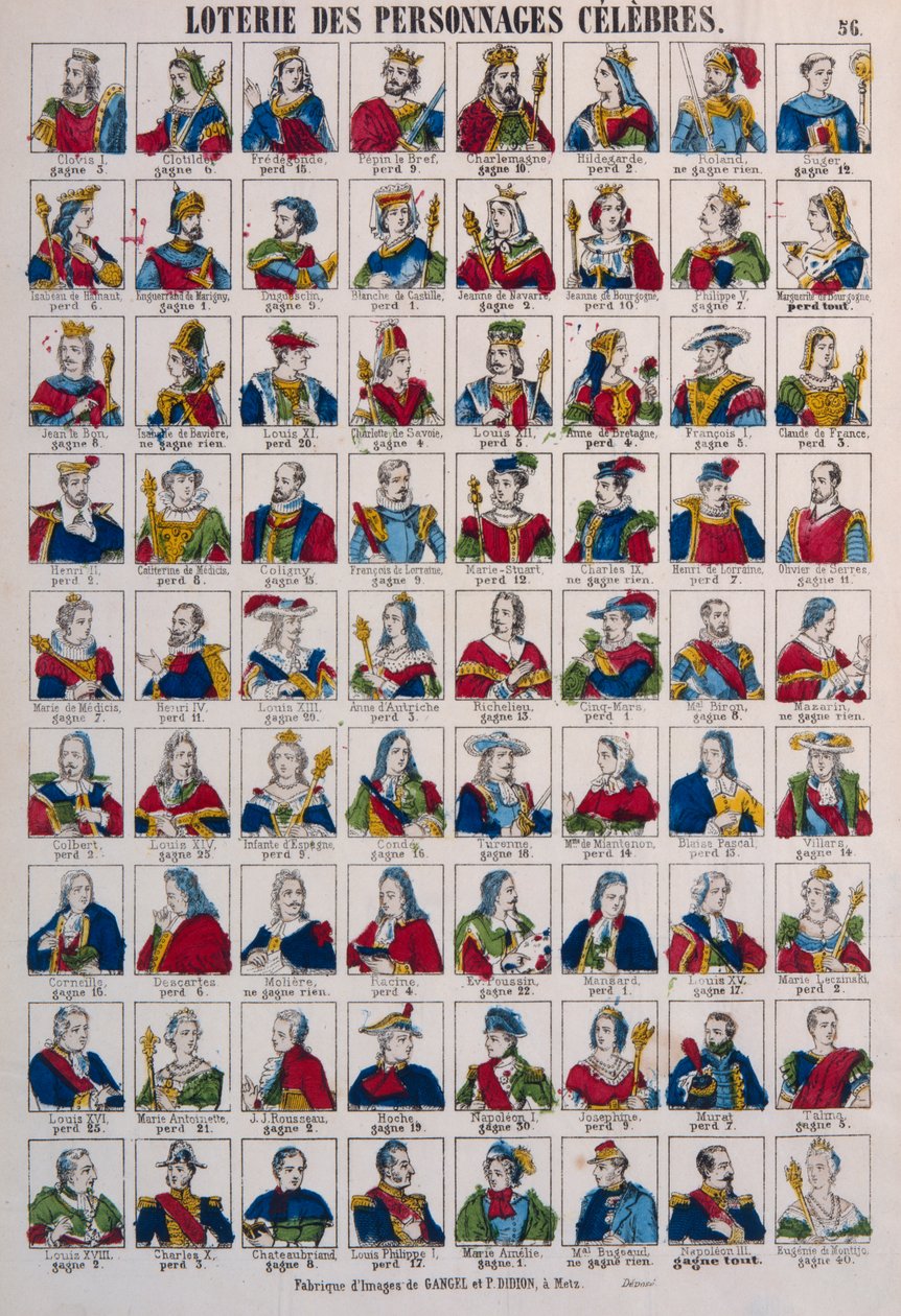 Lottery of Celebrated Persons, opublikowane przez Gangel i P. Didion, Metz, ok. 1870 autorstwa French School