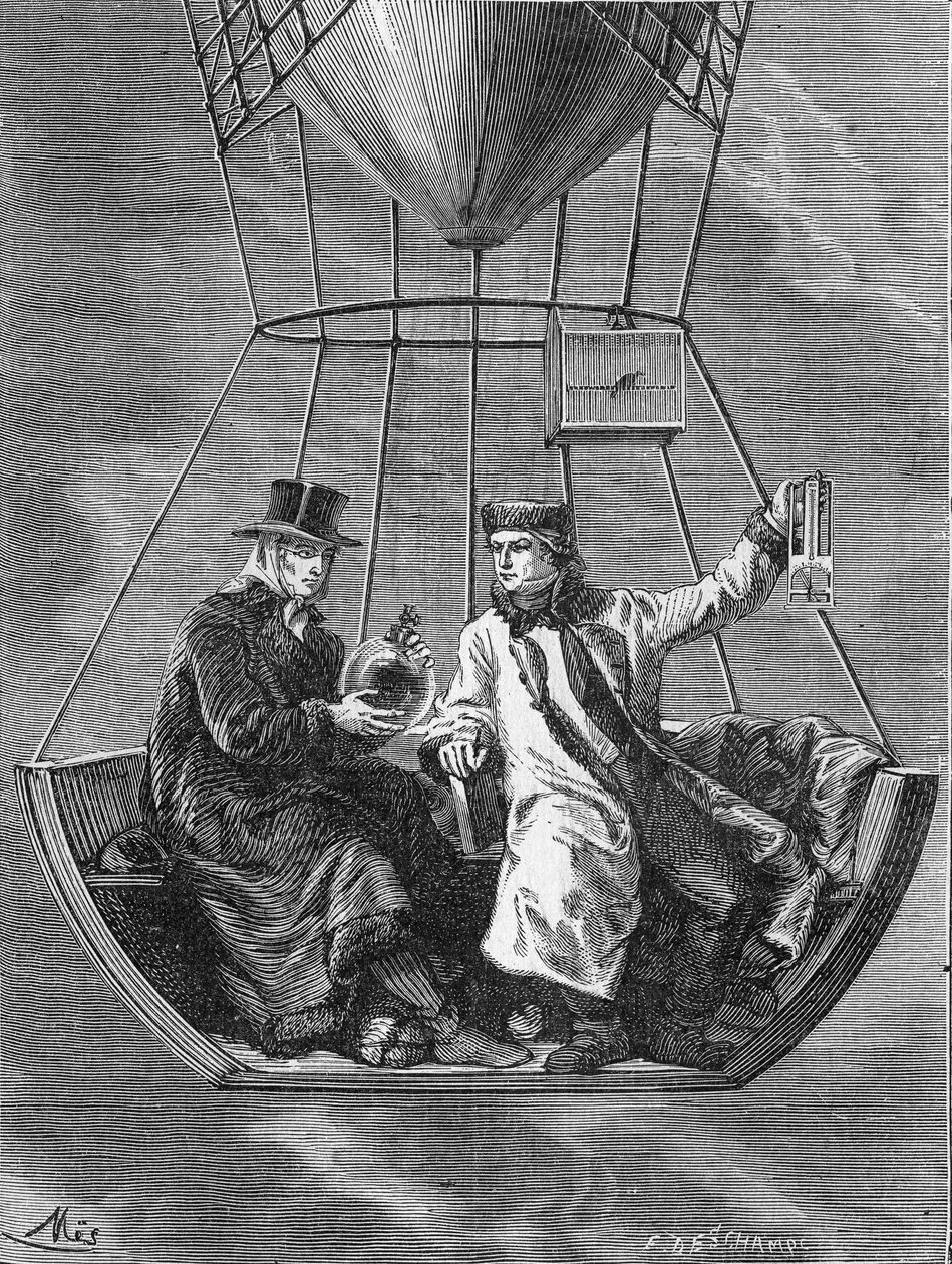 Louis-Joseph Gay-Lussac (Louis Joseph Gay Lussac) i Biot przeprowadzają eksperymenty fizyczne na wysokości 4000 metrów - w „Album de la Science; wybitni naukowcy; Wielkie odkrycia”” 1896. autorstwa French School