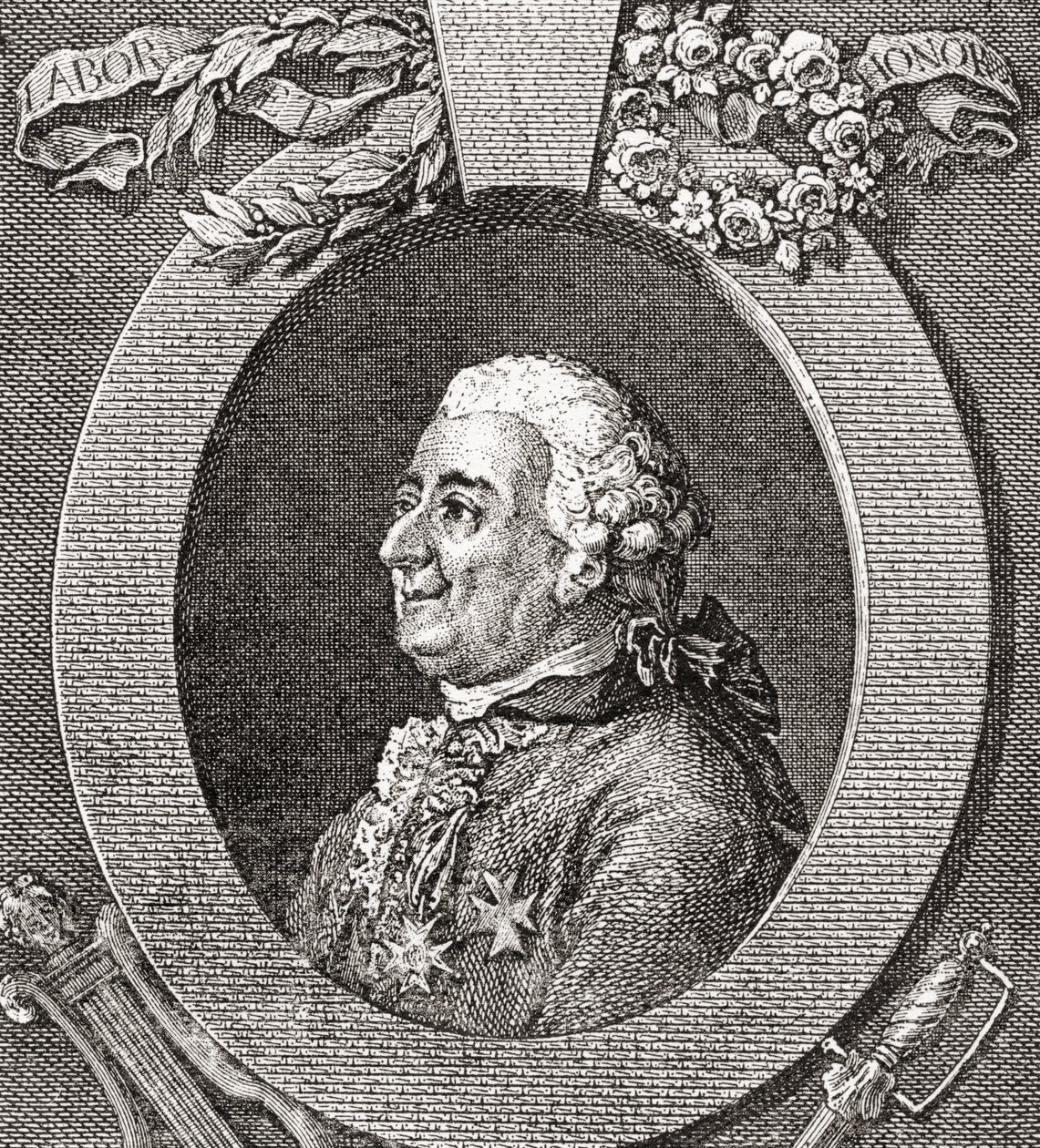 Louis-Elisabeth de la Vergne, hrabia de Tressan, 1705-1783. Francuski żołnierz, lekarz, naukowiec, mediewista i pisarz. Z Les Heures Libres opublikowanego w 1908 roku. autorstwa French School