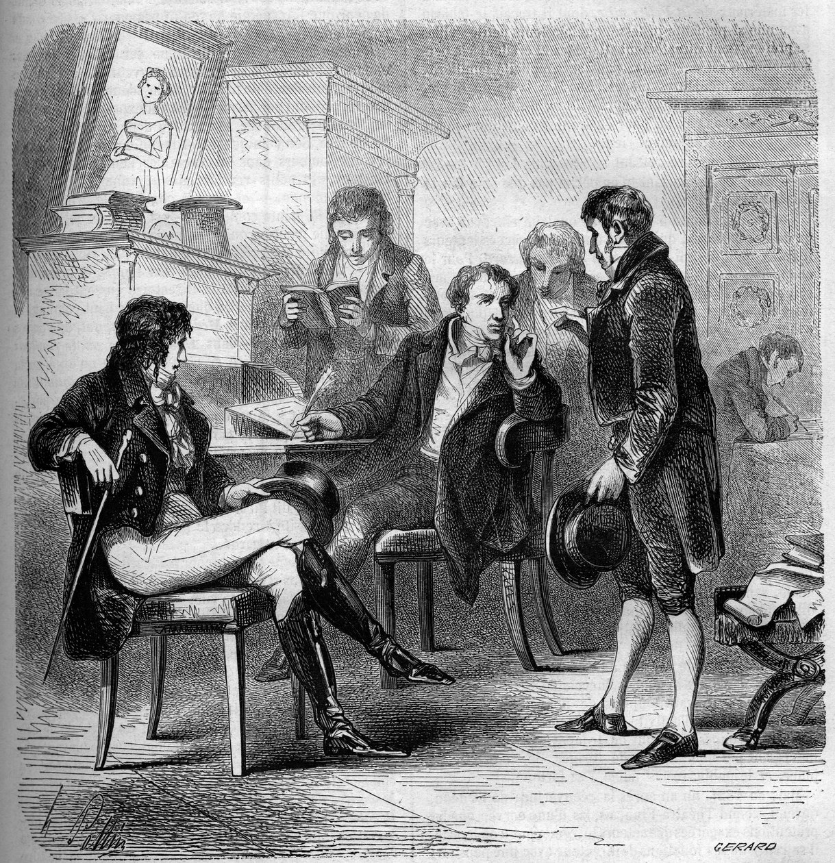 W jego pracowni reprezentowany był Louis Benoit (Louis-Benoit) Picard (1769-1828), francuski pisarz i komik. Grawerunek z 1858 roku. autorstwa French School