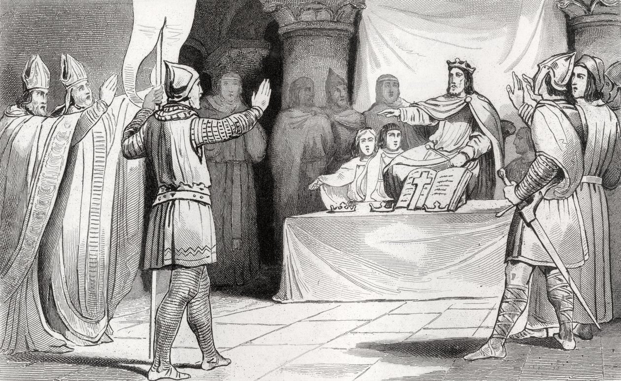 Ludwik I (778-840) Pobożny na dworze, z „Histoire de France” Colarta, wydana ok. 1840 r. autorstwa French School