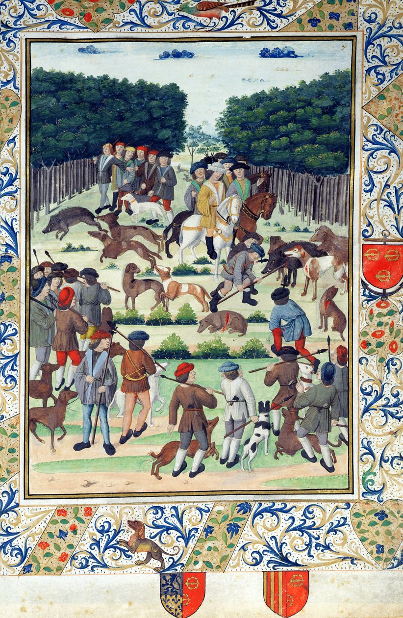 Louis Malet (1441-1516) Seigneur de Graville, polowanie na dziki, z Terrier de Marcoussis, po 1493 autorstwa French School