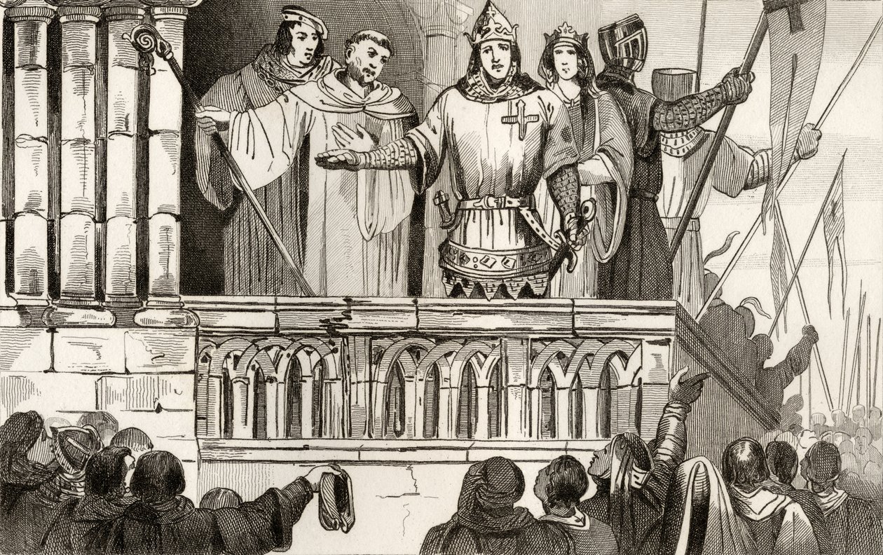 Ludwik VII (1120-80) Młody podnosi poparcie dla drugiej krucjaty w 1144, z „Histoire de France” Colarta, wydanej ok. 1840 autorstwa French School