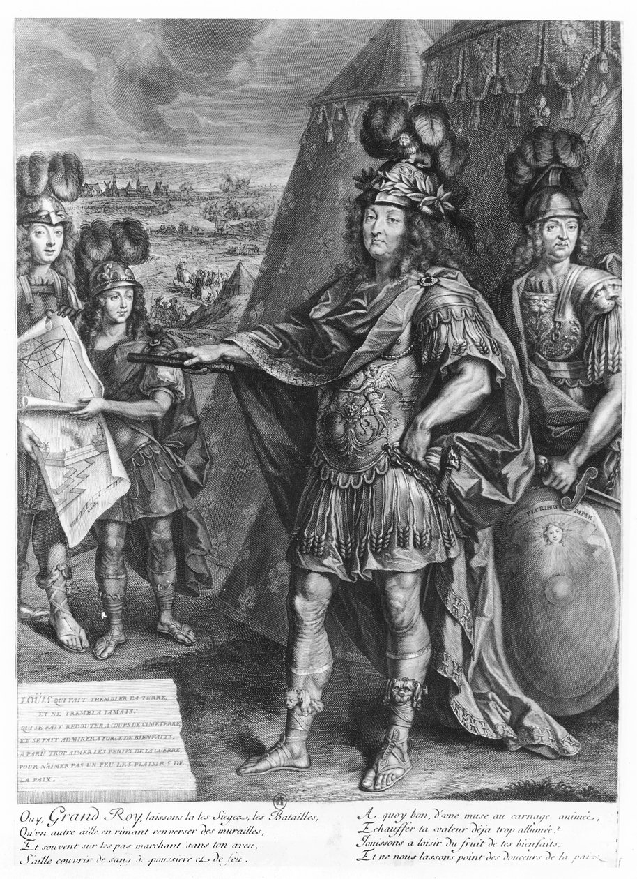 Ludwik XIV wydający rozkaz umocnienia granic (grafika) autorstwa French School