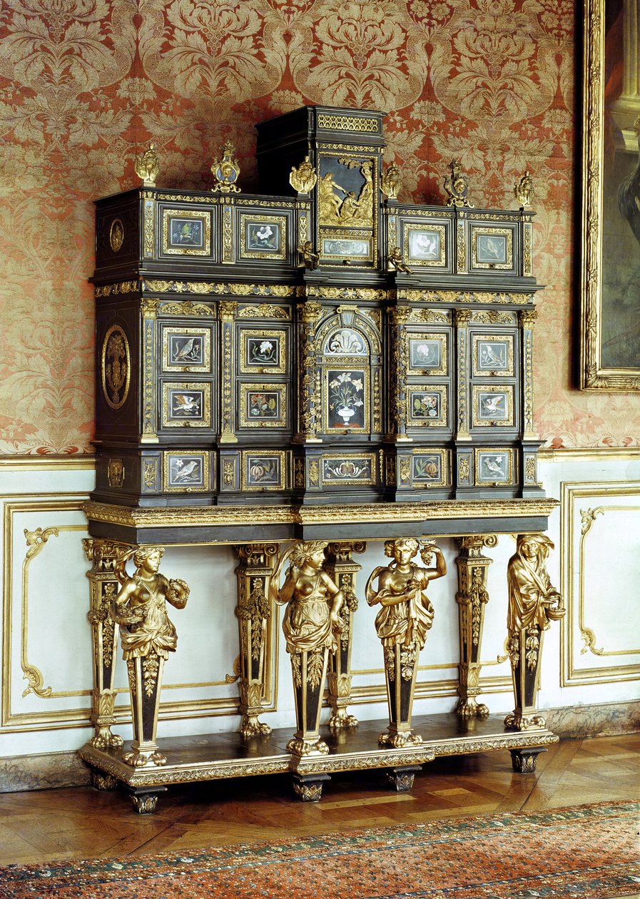 Szafka na biżuterię Ludwika XIV, warsztat gobelinów, ok. 1685 (brąz i heban) autorstwa French School