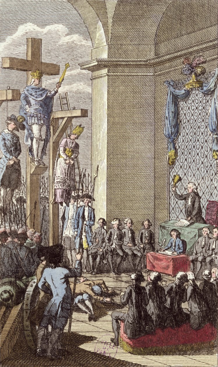 Ludwik XVI (1754-93) na procesie, ukrzyżowany między szlachtą a duchowieństwem, ok. 1792 autorstwa French School