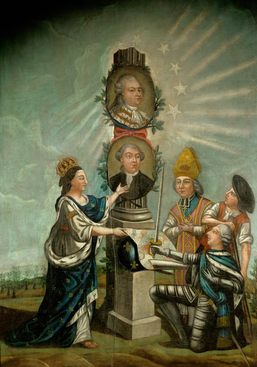 Ludwik XVI i jego minister finansów Jacques Necker, podziwiani przez trzy stany Francji, arystokrację, duchowieństwo i burżuazję ... autorstwa French School
