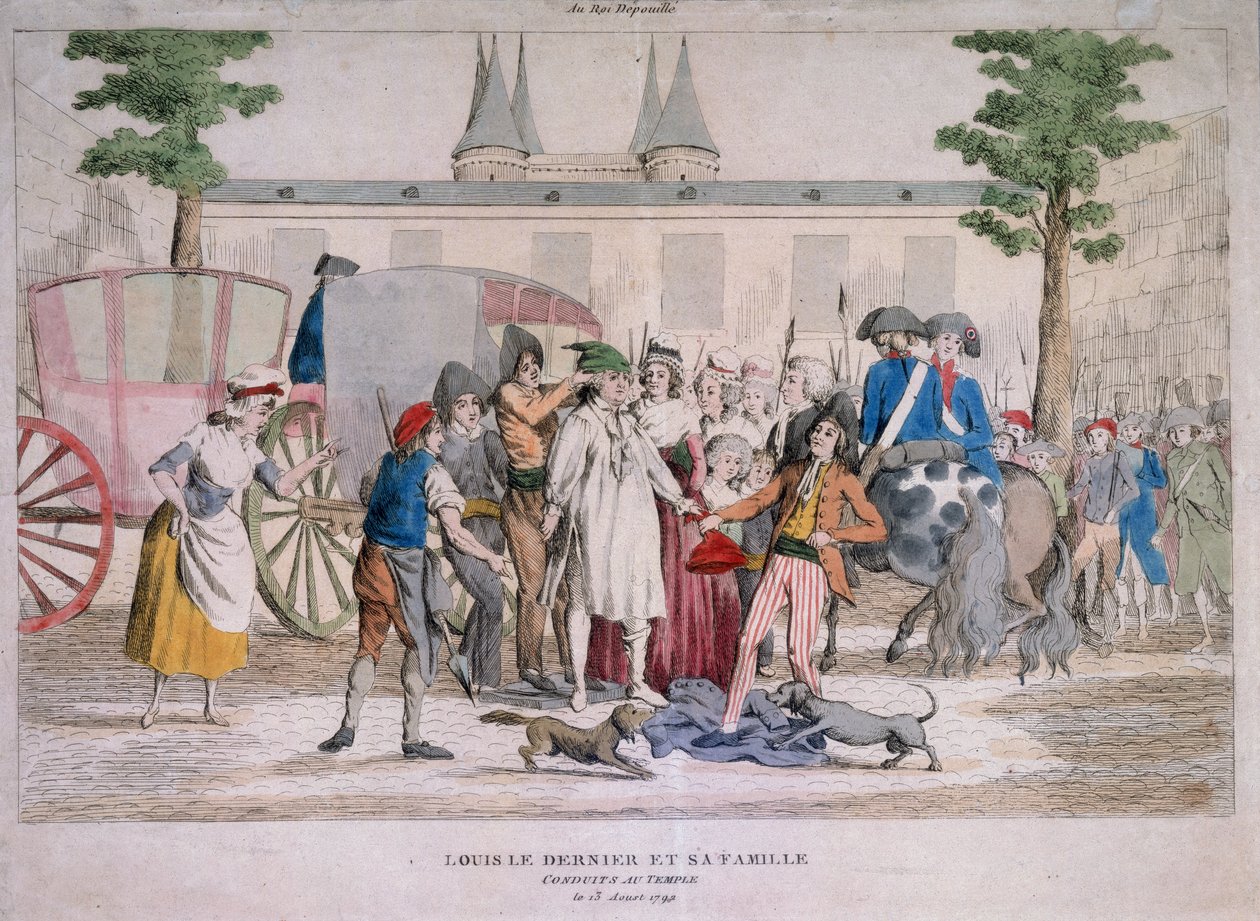 Ludwik XVI i jego rodzina poprowadzili do świątyni autorstwa French School