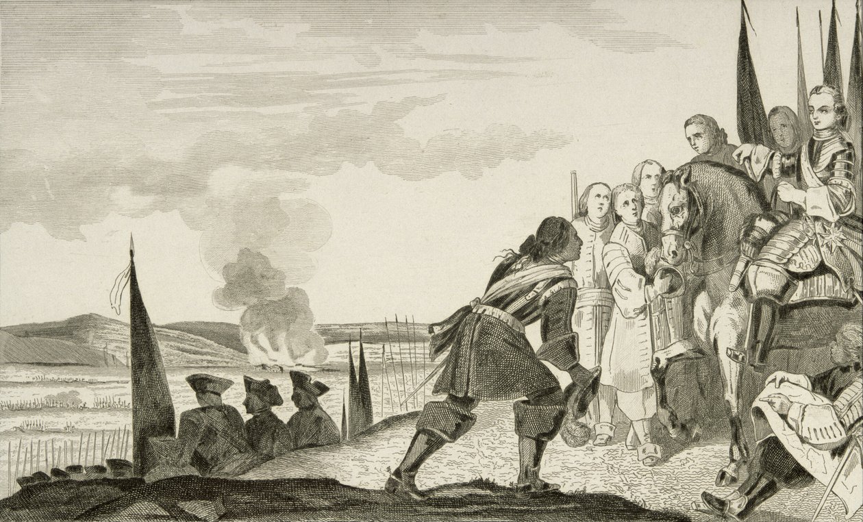 Ludwik XV (1710-1774) w bitwie pod Fontenoi w 1745, z „Histoire de France” Colarta, wydana ok. 1840 (rycina) autorstwa French School