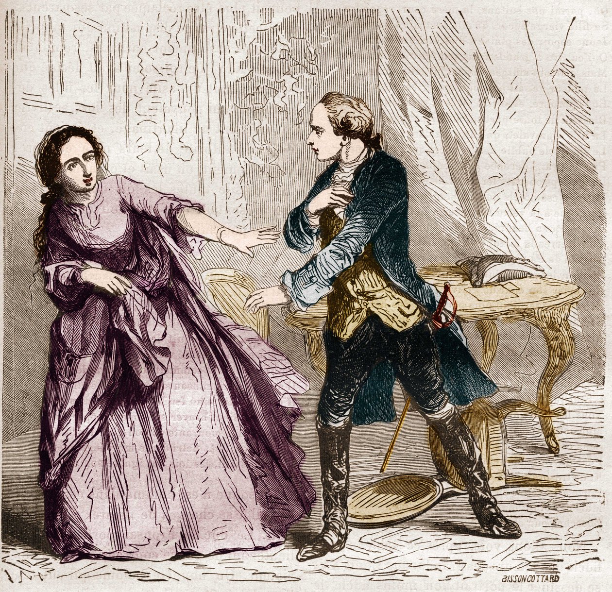 Ludwik XV król Francji (1710-1774) z hrabiną (Madame) Ventimiglia (1712-1741) jego kochanką. W „Historii prostytucji i rozpusty wśród wszystkich narodów świata od starożytności do dnia dzisiejszego” dr. Th. -F. Debray. 1879. autorstwa French School