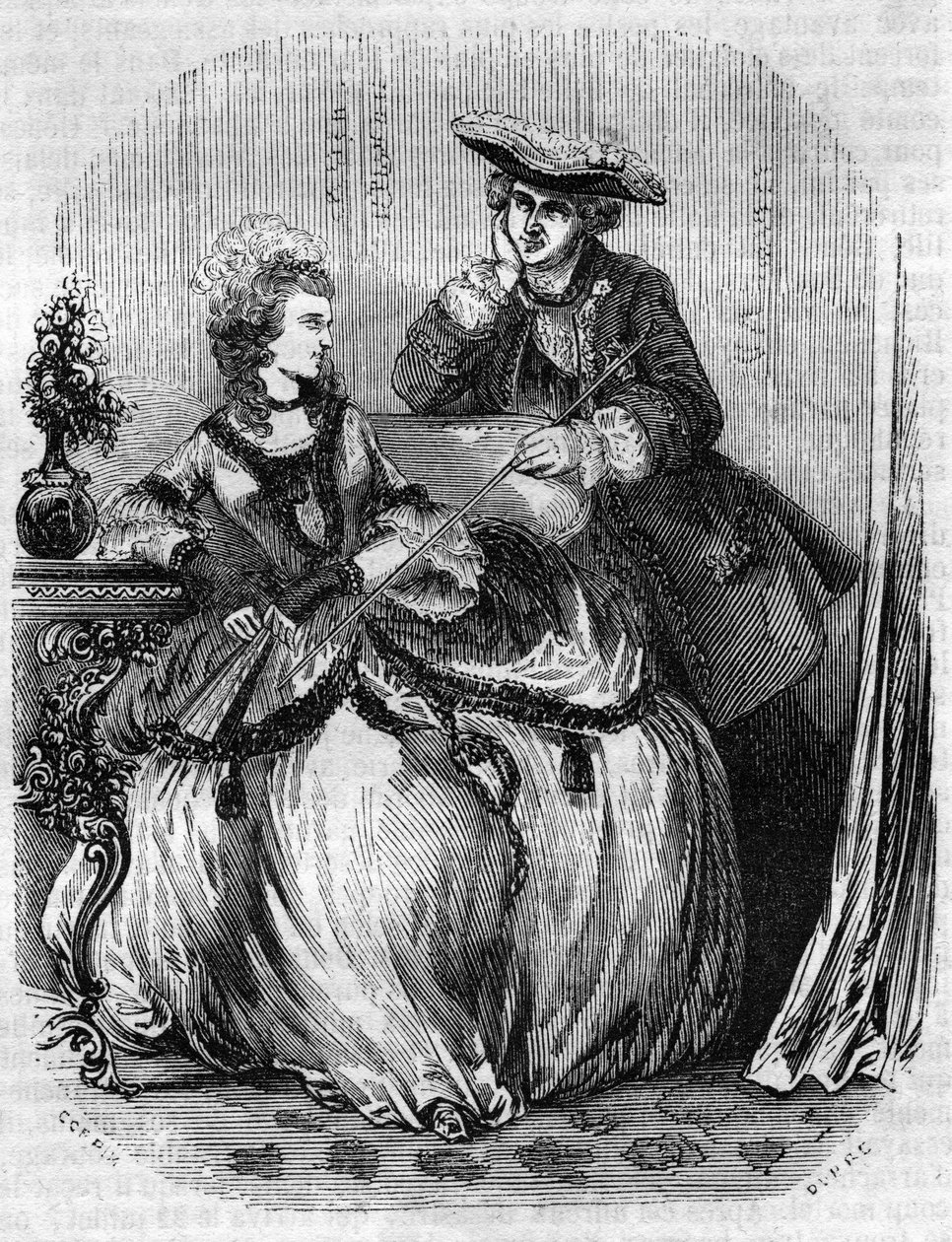 Ludwik XV i Madame de Pompadour, Jeanne Antoinette Poisson (1721-1764) (markiza de Pompadour) - w „Histoire de France” L.-P. Anquetil autorstwa French School