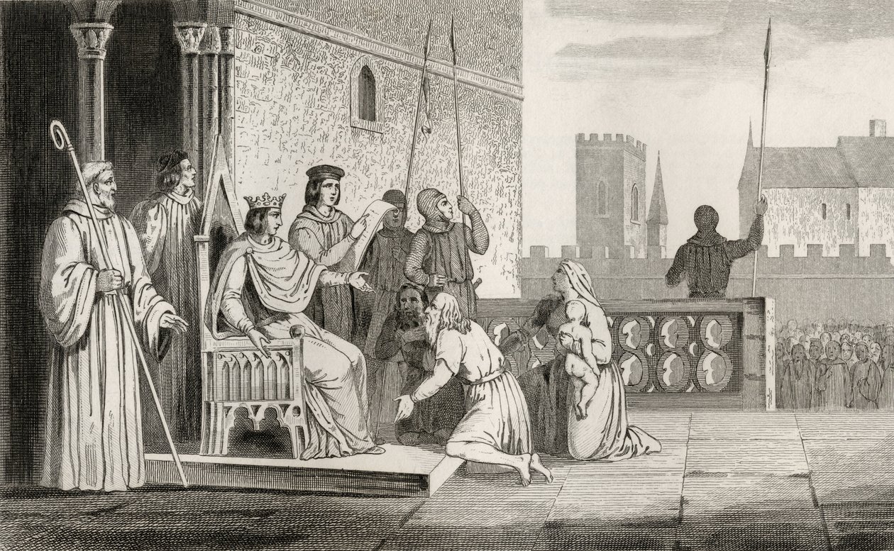 Ludwik X (1289-1316) Złośliwy emancypuje poddanych, z „Histoire de France” Colarta, wydanej ok. 1840 r. autorstwa French School