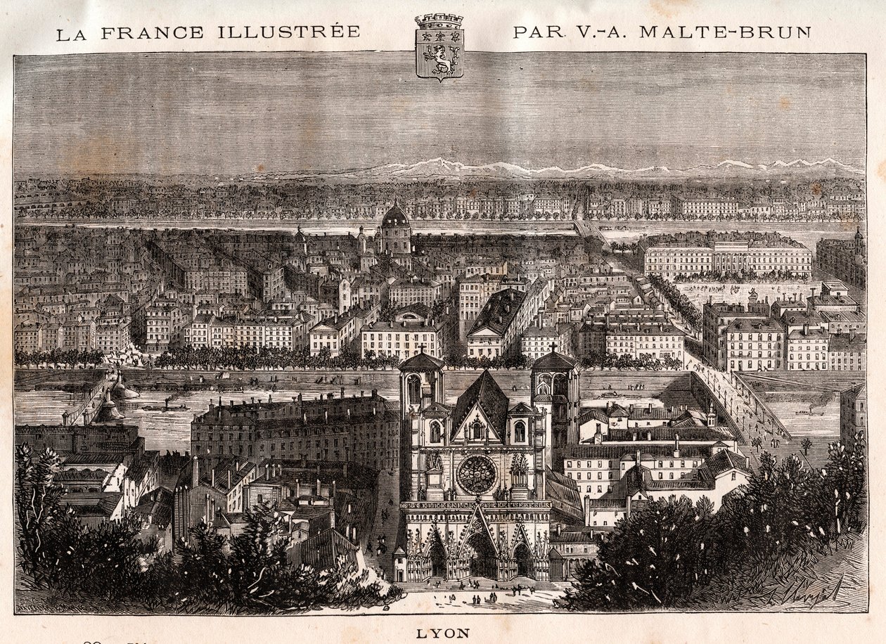 Lyon - rycina w „La France illustrée: geografia, historia, administracja statystyczna” V.A. Malt-Browna. 1884 autorstwa French School