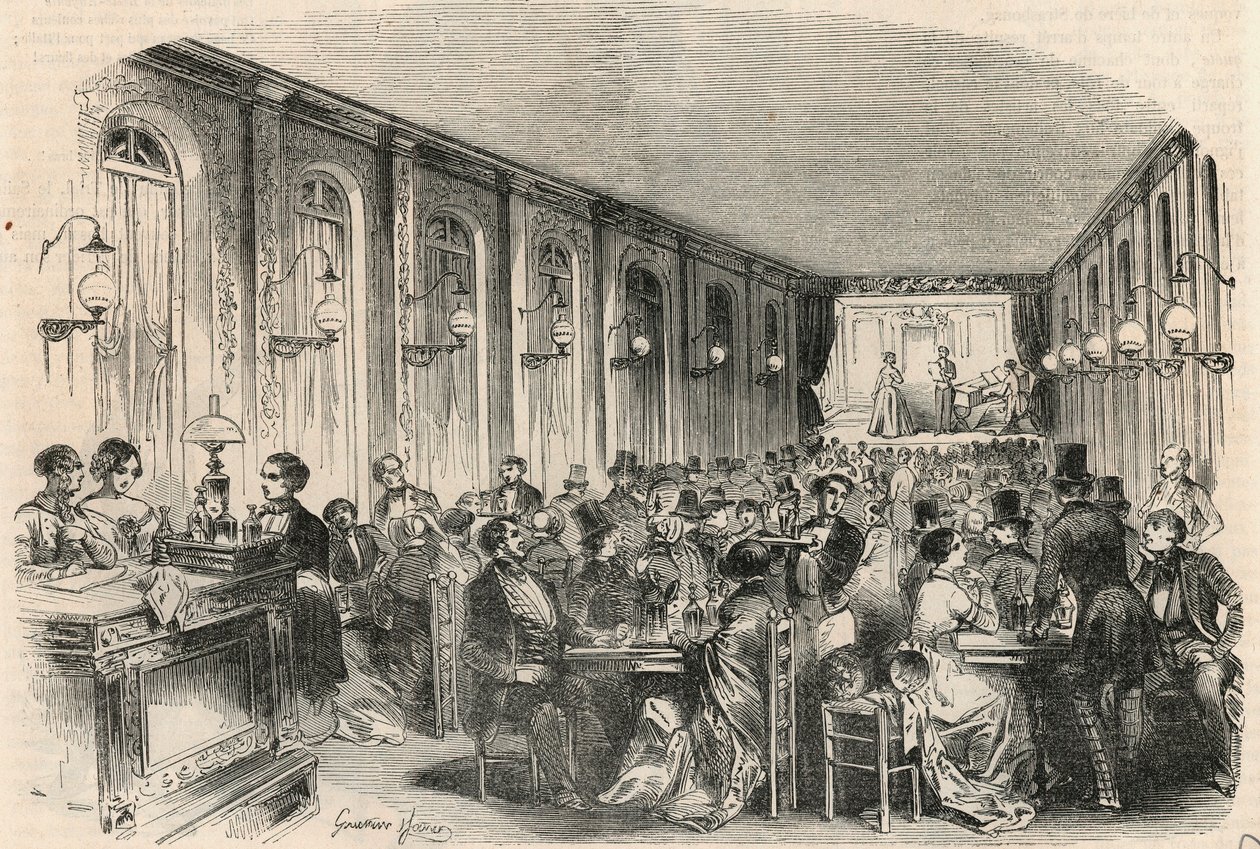 Liryczny wydruk fragmentu Jouffroy w Paryżu w XIX wieku - Grawerowanie w „Tableau-de-Paris” Edmonda Texiera 1852 autorstwa French School