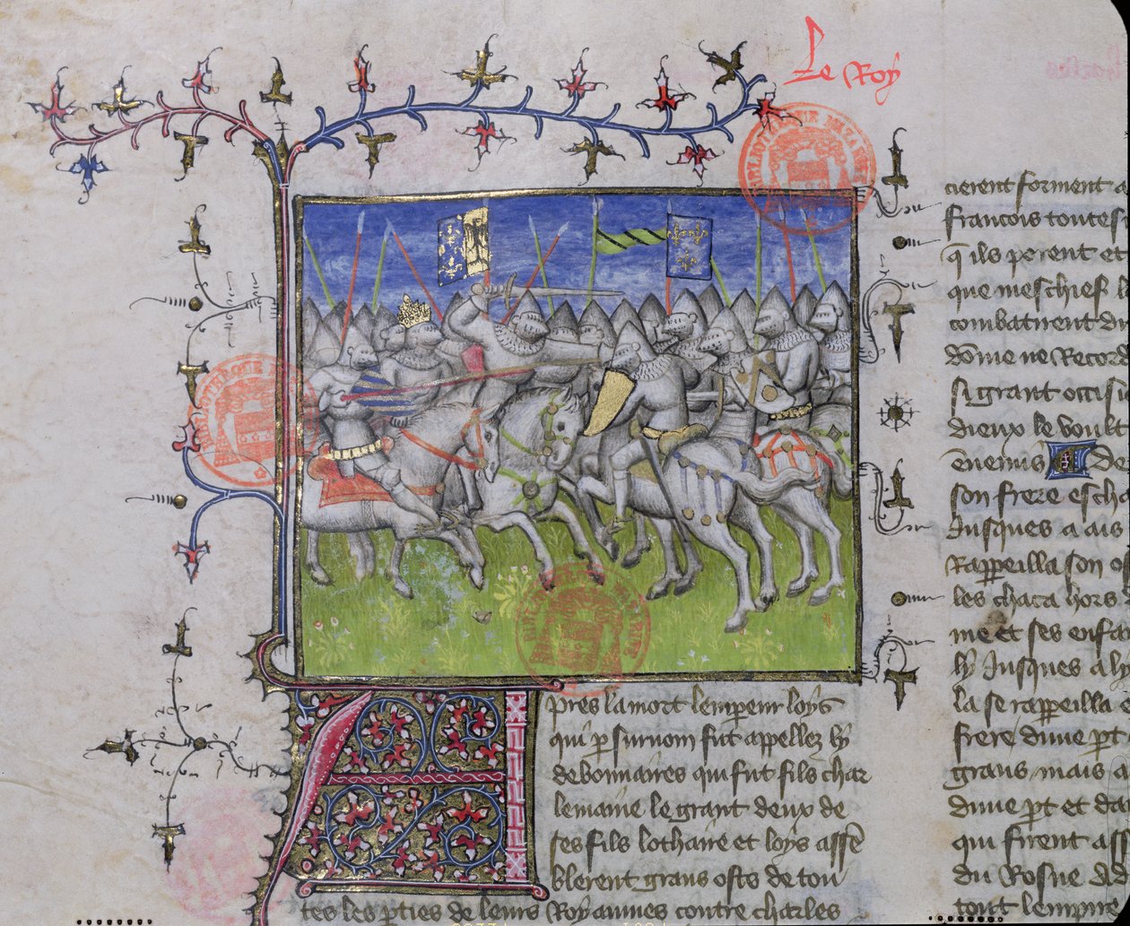 MS.2028 Walka między synami Ludwika I Pobożnego (778-840), z Grandes Chroniques de France, 1375-79 autorstwa French School