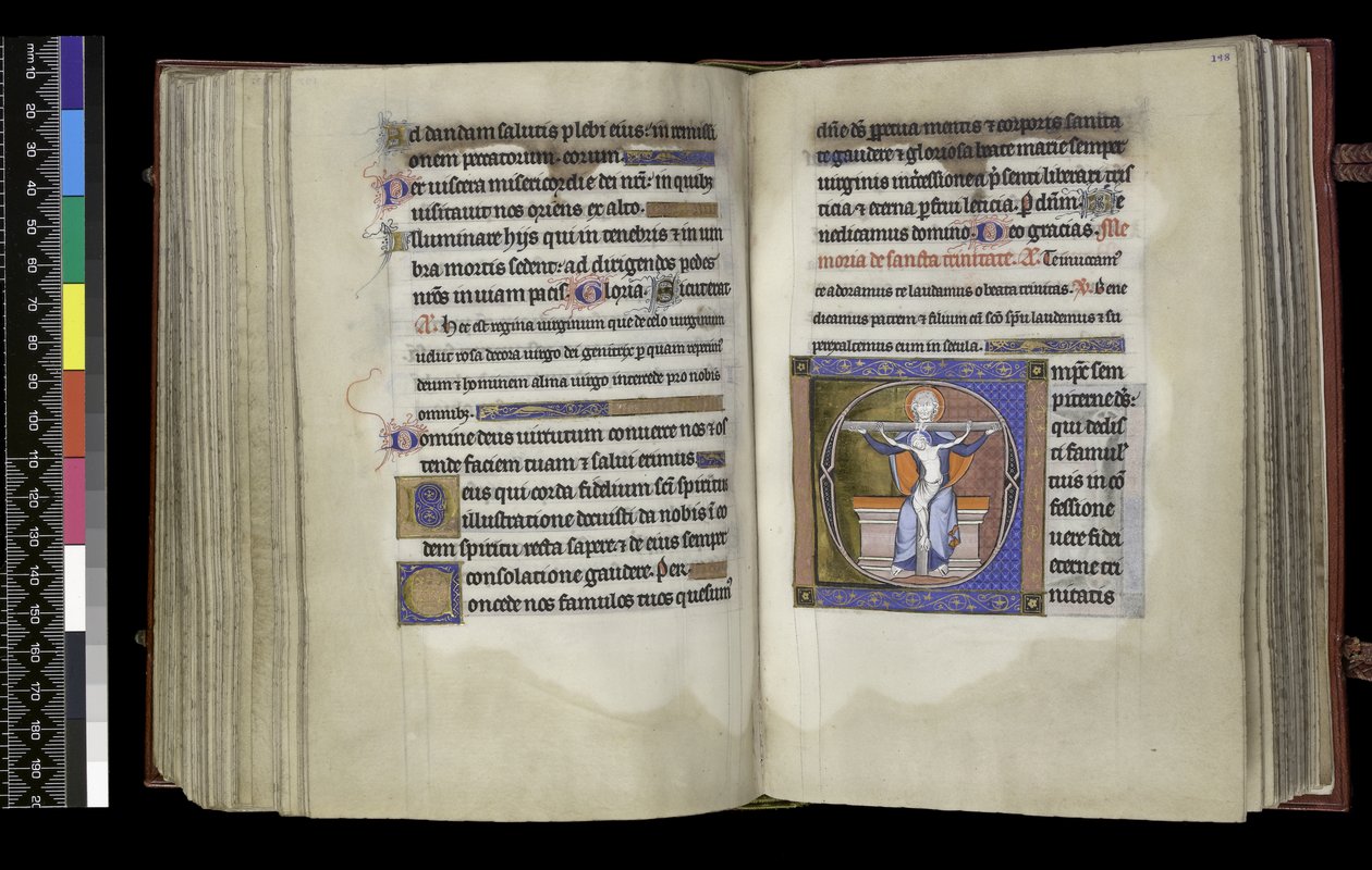 MS 300 f.197v-198r, Suffrage to the Trinity, z Psałterza i Godzin Izabeli Francuskiej, Paryż, ok. 1265-70 (pióro i atrament oraz tempera na pergaminie) autorstwa French School