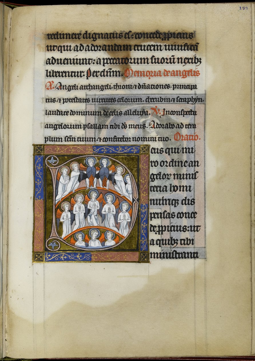 MS 300 f.199r, prawo wyborcze do aniołów, folio z Godzin psałterzowych Izabeli Francuskiej, ok. 1265-70 (pióro i atrament, tempera i złoto na welinie) autorstwa French School