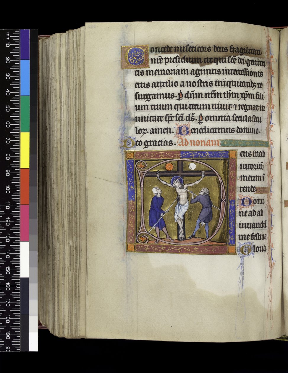 MS 300 f.217v, Ukrzyżowanie, z Psałterza i Godzin Izabeli Francuskiej, Paryż, ok. 1265-70 (pióro i atrament oraz tempera na pergaminie) autorstwa French School
