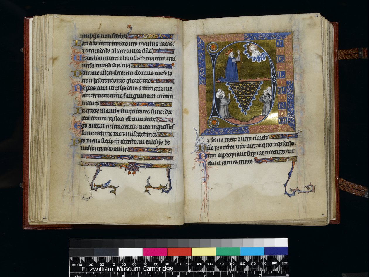 MS 300 f25v-26r, Dawid modli się do Boga, z Psałterza i Godzin Izabeli Francuskiej, Paryż, c.1265-70 autorstwa French School