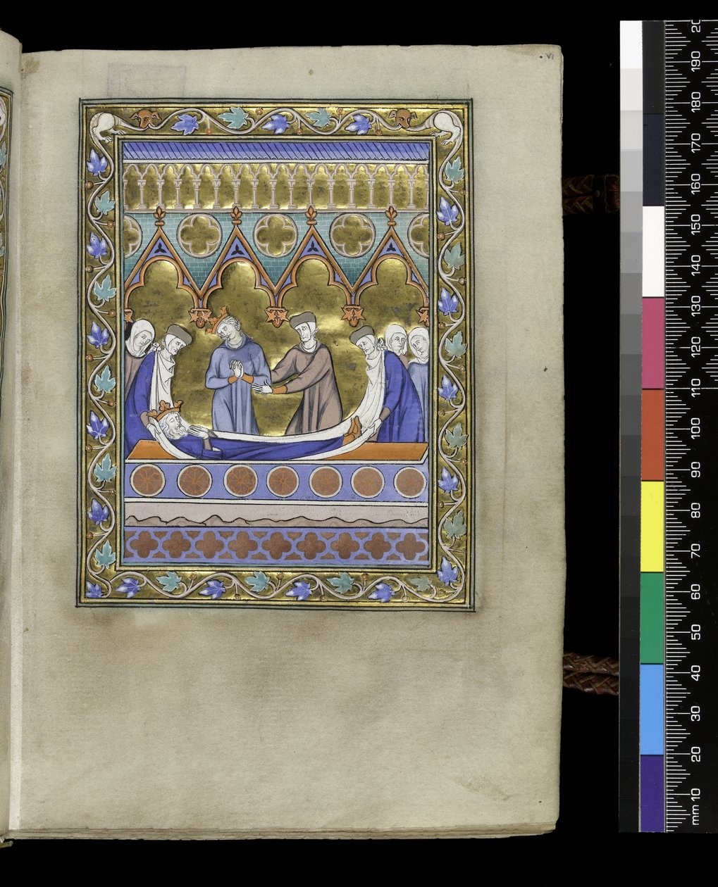 MS 300 f.VIr, pogrzeb Dawida, z Psałterza i Godzin Izabeli Francuskiej, Paryż, ok. 1265-70 (pióro i tusz oraz tempera na pergaminie) autorstwa French School
