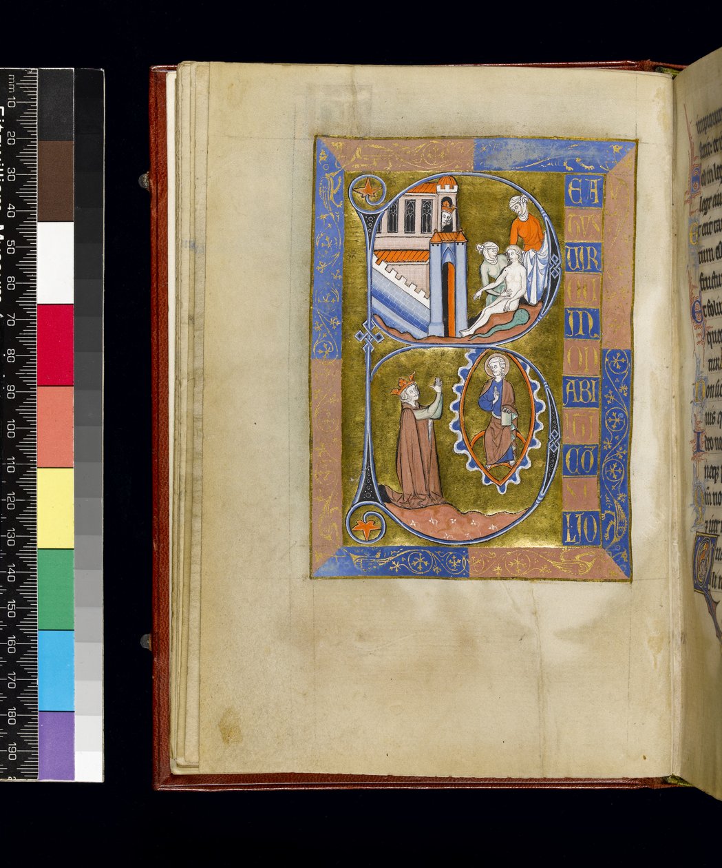 MS 300 f.XIII, folio z Psałterza i Godzin Izabeli Francuskiej, Paryż, ok. 1265-70 (pióro i tusz oraz tempera na pergaminie) autorstwa French School